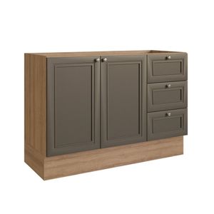 Balcão Para Pia 120Cm 2 Portas 3 Gavetas Classica Montana/Bronze