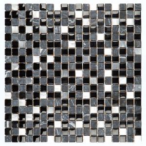 Pastilha Mármore Vidro Metal 31X31Cm Glass Stone Glass Mosic Preto
