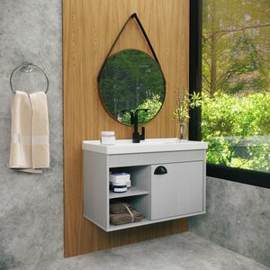 Gabinete Para Banheiro Mdf 60Cm Com Cuba Monza Riverzza Lineo