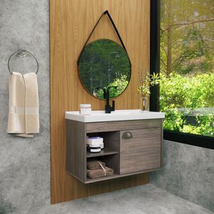 Gabinete Para Banheiro Mdf 60Cm Com Cuba Monza Riverzza Munique