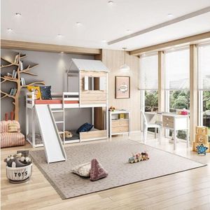 Quarto Completo Montessoriano Club House Wood C/Beliche E Escorregador Casatema Branco/Natural