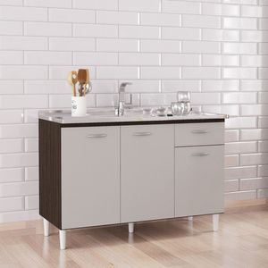 Balcão De Cozinha 3 Portas 1 Gaveta 120Cm Poquema Móveis Chocolate/Offwhite