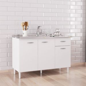 Balcão De Cozinha 3 Portas 1 Gaveta Poquema Móveis Branco