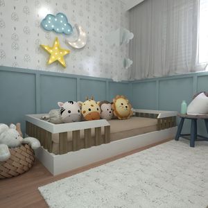 Kit Com Cama Solteiro E Armário Baixo Montessoriano Yescasa Branco/Carvalho Mel