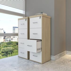 Conjunto Escritório 2 Gaveteiros 4 Gavetas Arquivo Para Pasta Suspensa Artany Carvalho/Branco