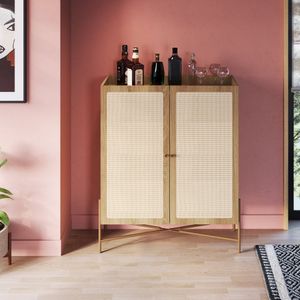 Cristaleira 2 Portas 93Cm Palhinha Pé Metal Dourado Oslo Artesano Hanover/Dourado