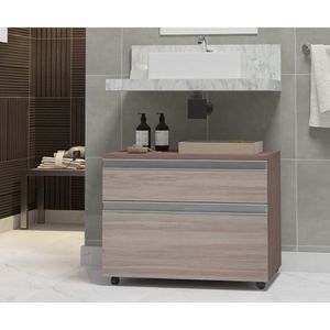 Gabinete Para Banheiro Com Rodízio 80Cm 2 Gavetas Safira Inferior Contarini Ciliegio