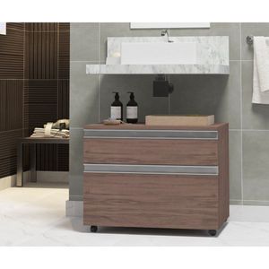 Gabinete Para Banheiro Com Rodízio 80Cm 2 Gavetas Safira Inferior Contarini Rústico