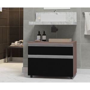 Gabinete Para Banheiro Com Rodízio 80Cm 2 Gavetas Safira Inferior Contarini Preto