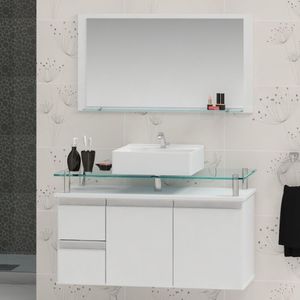 Conjunto Para Banheiro Gabinete Com Cuba E Espelheira 80Cm Diamante Contarini Branco