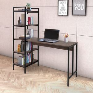 Escrivaninha Com Estante 5 Prateleiras Conect Preto Fosco/Amendoa