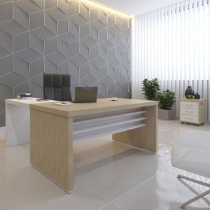 Escritório Completo 1 Mesa 160Cm 1 Mesa De Apoio 1 Gaveteiro Baixo Artany Carvalho/Branco