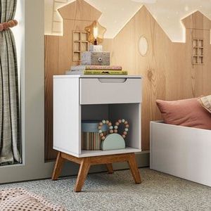 Mesa De Cabeceira Infantil Retrô 1 Gaveta Alpi Olivar Móveis Branco