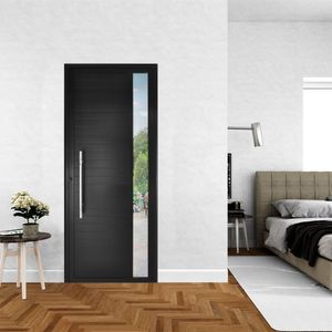 Porta De Alumínio Lambril 210X90Cm Com Visor E Puxador Lado Direito Preto