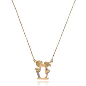 Colar Bonequinhos Se Beijando Com Detalhes Em Rodium E Folheado Em Ouro 18k