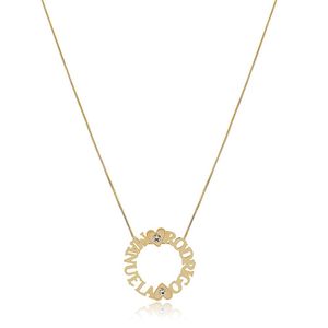 Colar Com Nomes Filhos Coração Zircônia Folheado Ouro