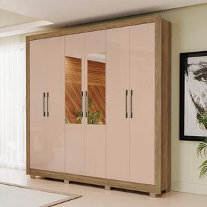 Guarda Roupa Casal Kappesberg Com Pés E Espelho 6 Portas 3 Gavetas Nogueira Macadâmia