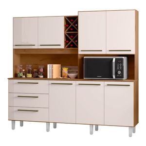 Armário De Cozinha Completa Com Adega 7 Portas 3 Gavetas 2,07M Ajax Nature / Off White Zanzini