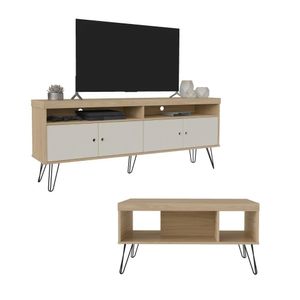 Conjunto Sala Liberty C/ Rack E Mesa De Centro Carvalho/off White Artely Off White/carvalho