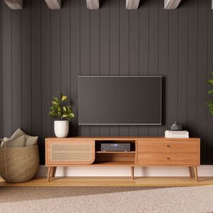 Rack Tela Para Tv Em Mdf 220 Cm Com 2 Gavetas E Porta De Correr Freijó Dalla Costa Tb311jj