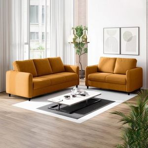 Conjunto Sofá Orquídea 2 E 3 Lugares Em Veludo Amarelo
