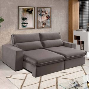 Sofá 4 Lugares 250Cm Retrátil E Reclinável Free Veludo Bege Natural