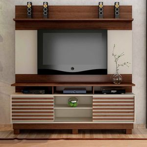 Estante Home Para Tv Até 60 Polegadas 2 Portas 2 Prateleiras Nichos Valdemóveis Chocolate/off White