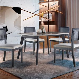 Conjunto Sala De Jantar 4 Lugares Madeira Maciça Vidro Preto Stellar - Móveis Mix Preto Stellar