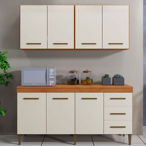 Cozinha Completa 7 Portas 3 Gavetas Atenas Kaiki Móveis Nature/off White
