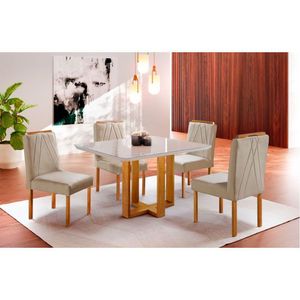 Conjunto Sala De Jantar 4 Lugares Paris Mesa Quadrada Veludo Móveis Mix Mel/off-white/bege