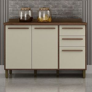 Balcão 120cm 3 Portas 2 Gavetas Salvador Chocolate/off White