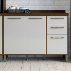 Balcão De Cozinha Com Tampo 3 Portas 2 Gavetas 120 Cm áustria Valdemóveis Chocolate/off White