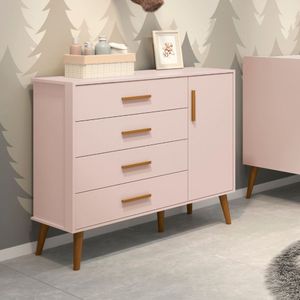 Cômoda Sapateira Infantil 4 Gavetas 1 Porta Isis Rosa Fosco