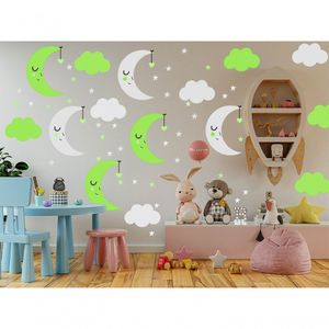 Adesivo De Parede Baby Nuvem C/ Lua Infantis Verde