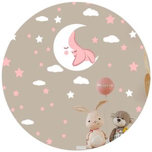 Adesivo De Parede Infantil Lua Nuvens Estrelas Rosas