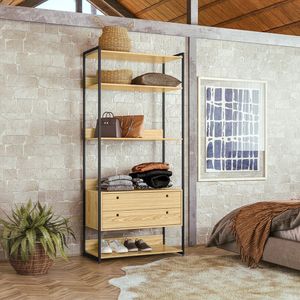Estante Para Livros Industrial 2 Gavetas 5 Prateleiras 01 Olivar Pinus