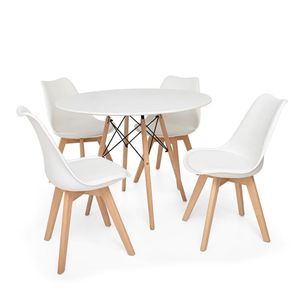 Kit Mesa Jantar Eiffel 100cm Branca + 04 Cadeiras Leda - Branca