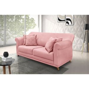 Sofá 3 Lugares 220cm Veludo Arras Spezzia Decor Rosa