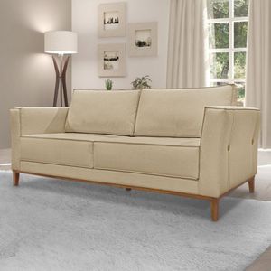 Sofá 3 Lugares 210cm Linho Brest Spezzia Decor Dourado