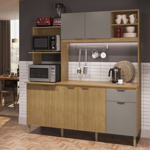 Cozinha Compacta Com Tampo 6 Portas 1 Gaveta 2 Nichos Para Forno Dália New Móveis Cadorin Freijó/Fumê