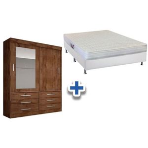 Cama Box Casal + Colchão Frontier Herval + Guarda Roupa Sonare Canela