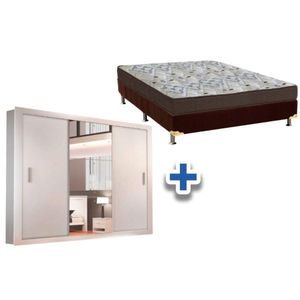 Cama Box Casal + Colchão D45 Ortobom + Guarda Roupa Veneza Luxo Branco