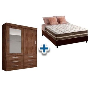 Cama Box Casal + Colchão Classic + Guarda Roupa Sonare Canela