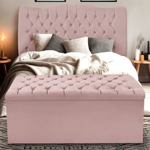 Kit Cabeceira E Calçadeira Baú Dunas Queen 160 Cm - Veludo Rose