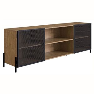 Rack Industrial York Artesano 180 Cm (Largura) Em Mdp Vermont Duas Portas Aço Preto
