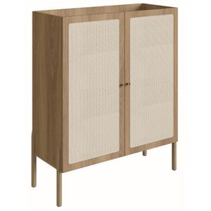 Cristaleira Bar Armário Alto Oslo Artesano 93 Cm (Largura) Mdp Mel Palha Natural Base Madeira