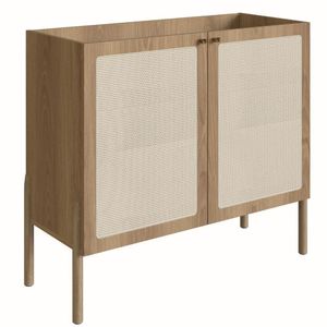 Balcão Bar Buffet Oslo Artesano 93 Cm (Largura) Mdp Mel Palha Natural Com Duas Portas Base Madeira