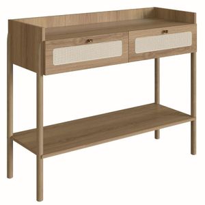 Aparador Oslo Artesano 103 Cm (Largura) Mdp Mel Palha Natural Duas Gavetas Base Madeira