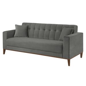 Sofa Liverpool 3 Lugares 195 Cm Base Madeira Talento Móveis Veludo Paris Prata