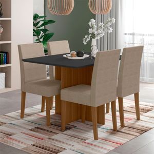 Conjunto Sala De Jantar Retangular Mesa Helo 120cm E 04 Cadeiras Josi Carvalho Com Grafite